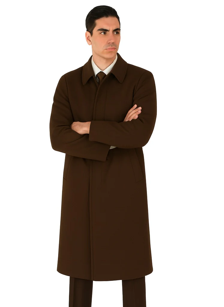 48 inch Men's Dress Coat belted Long Men's Dress Topcoat - Winter coat ~ Men's Overcoat Four Button Coat With An 18 Inch - Image 5