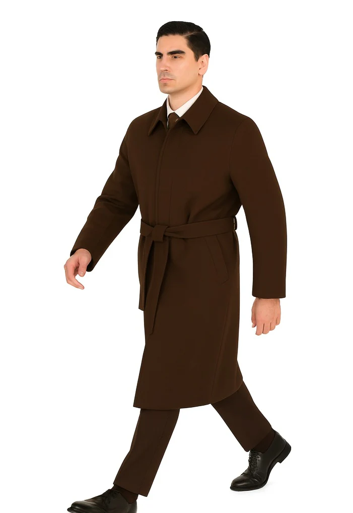 48 inch Men's Dress Coat belted Long Men's Dress Topcoat - Winter coat ~ Men's Overcoat Four Button Coat With An 18 Inch - Image 6