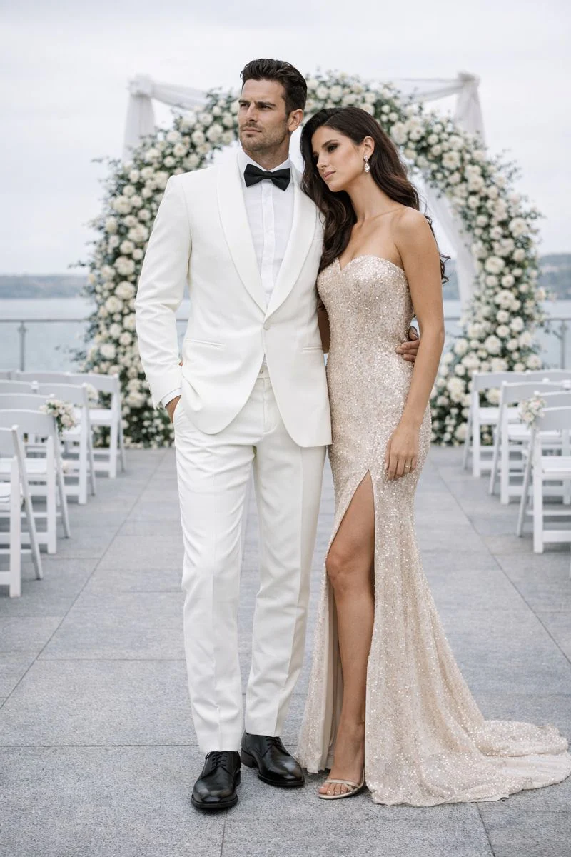 $500 Reg price Gorgio White or Ivory Jacket with Shawl Lapel 1 button on sale online deal Fashion Tuxedo For Men - Image 8