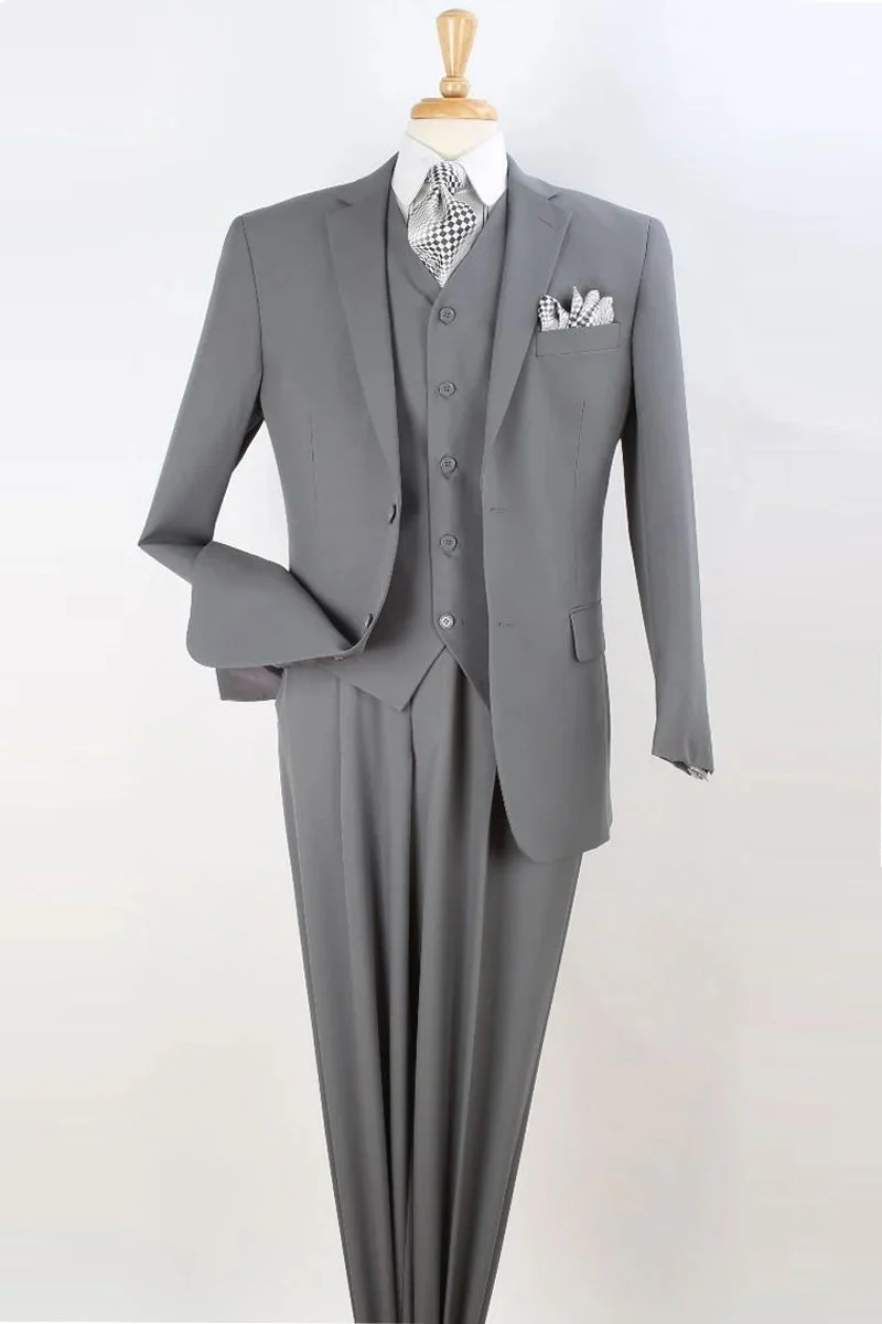 Apollo King "Classic Fit Men's Two Button Vested Suit with Pleated Pants - Light Grey"