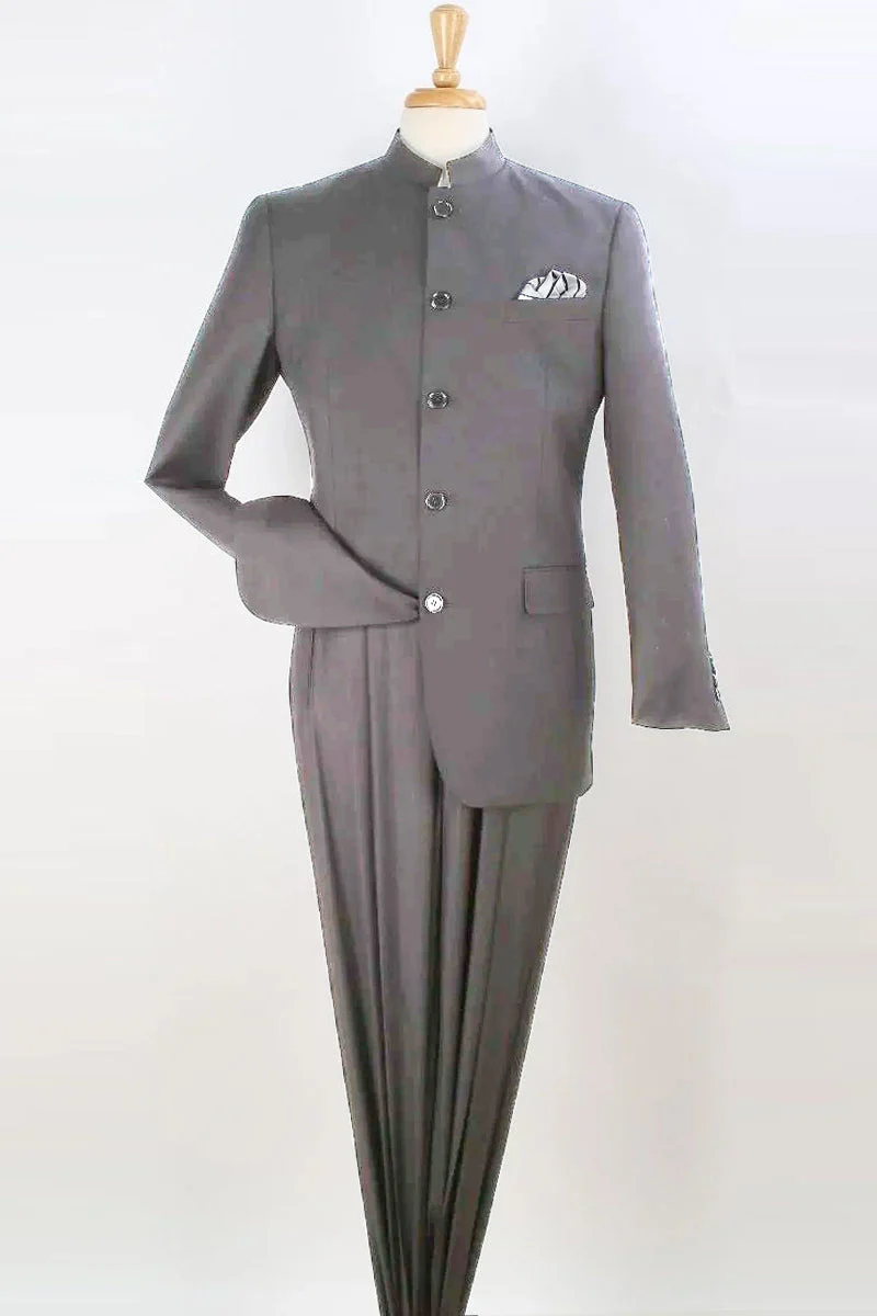 Apollo King "Light Grey Men's Fashion Suit with Five-Button Mandarin Collar"