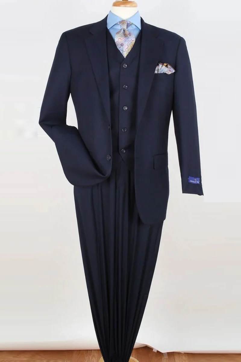 Apollo King "Classic Fit Men's 2 Button Vested Suit with Single Pleated Pant - Navy Blue"