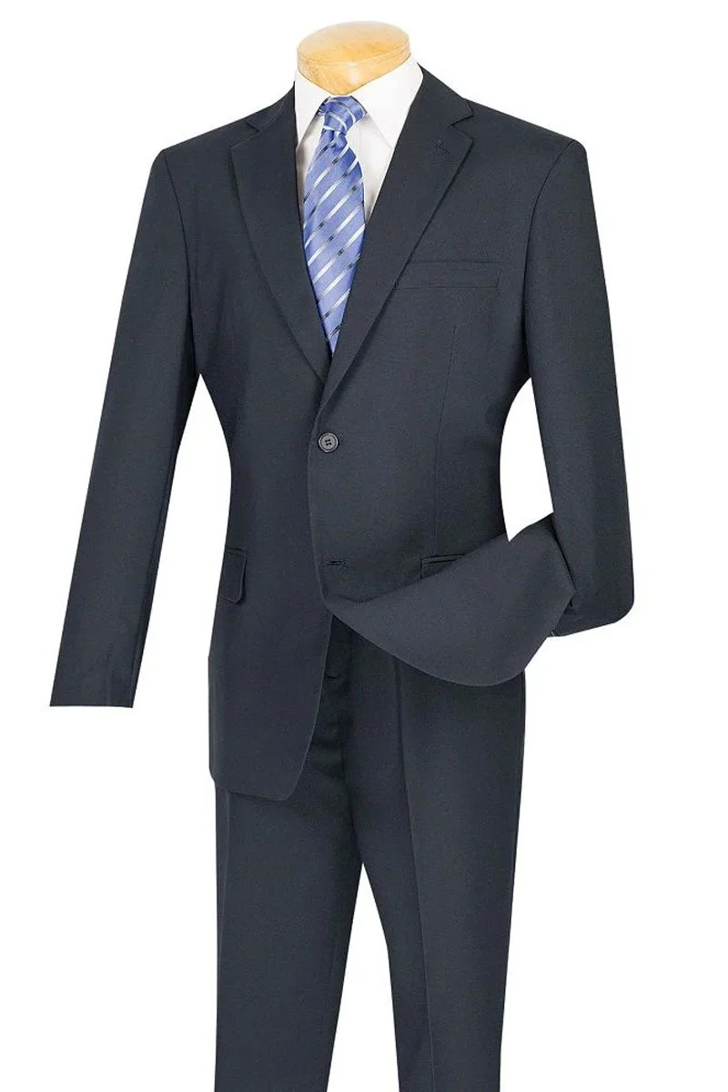 Apollo King "Modern Fit Two-Button Men's Suit in Navy Blue - Wool Feel"