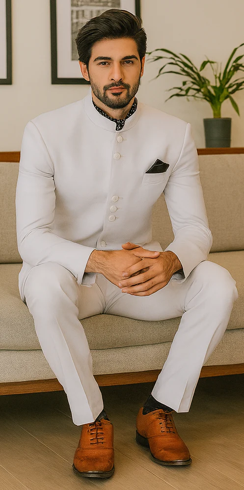 Apollo King Suit Men's 2 Pieces Nehru Style Suit Apollo King White - Image 3
