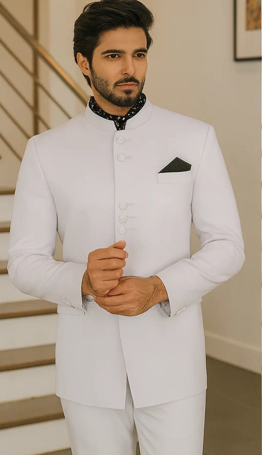 Apollo King Suit Men's 2 Pieces Nehru Style Suit Apollo King White - Image 7