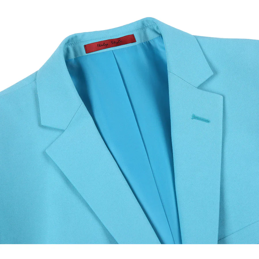 Aqua Turquoise Light Blue Color Mens Basic Two Button Slim Fit Suit in Aqua Blue - Image 4