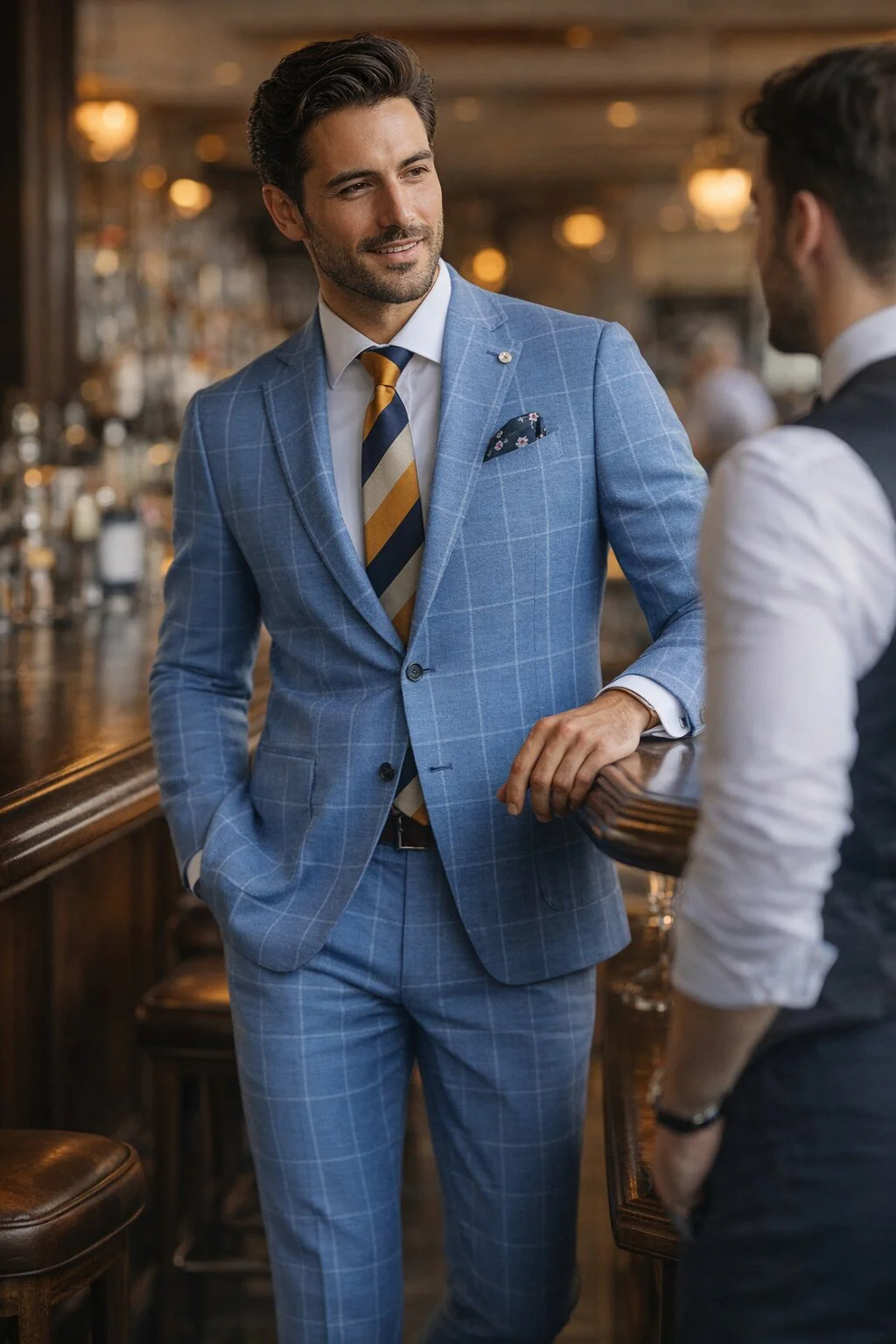 "Azure Elegance: Unconstructed Windowpane Blazer for Prom and Wedding Attire" - Image 10