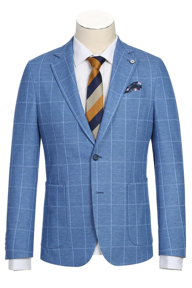 "Azure Elegance: Unconstructed Windowpane Blazer for Prom and Wedding Attire" - Image 11