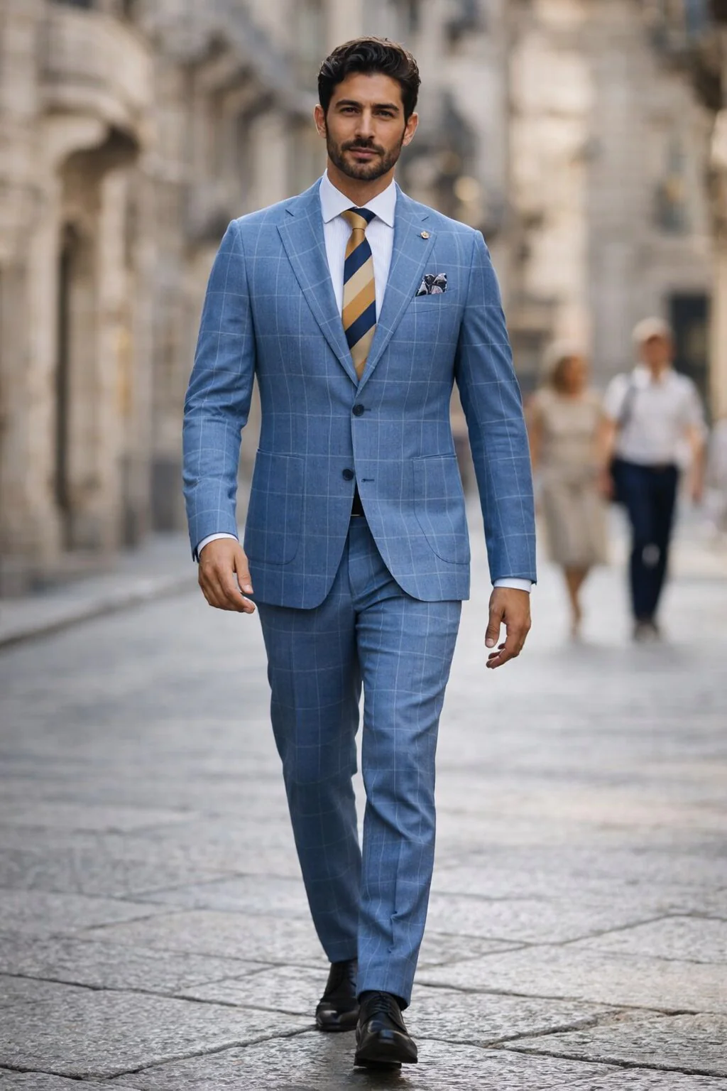 "Azure Elegance: Unconstructed Windowpane Blazer for Prom and Wedding Attire" - Image 3