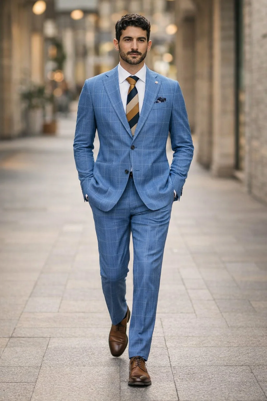 "Azure Elegance: Unconstructed Windowpane Blazer for Prom and Wedding Attire" - Image 4