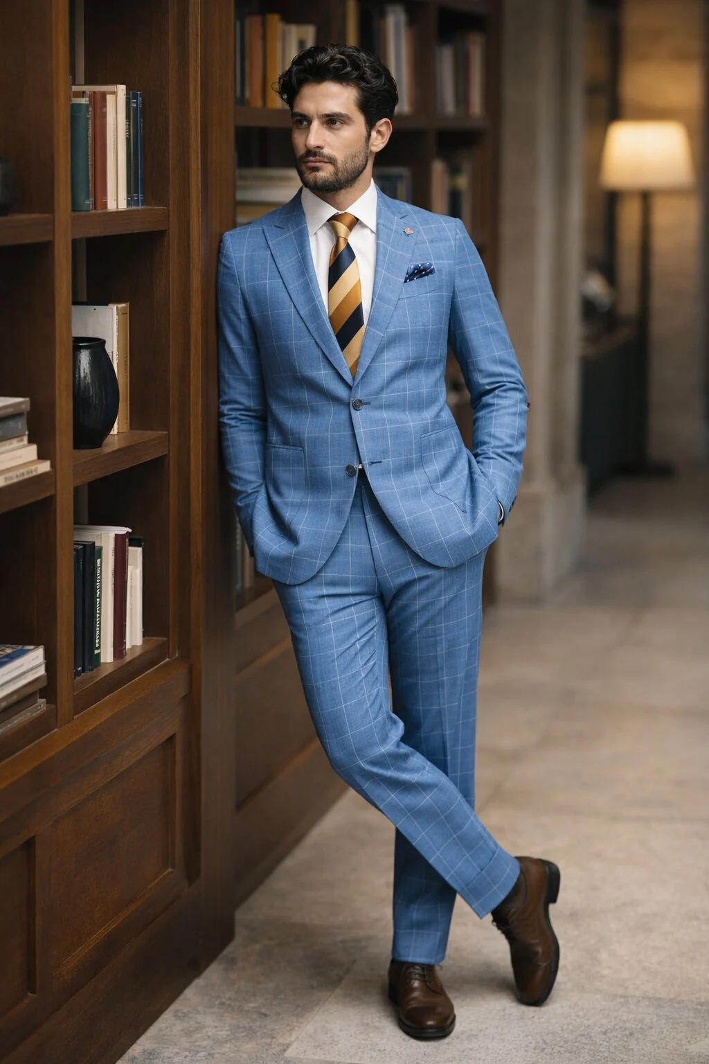 "Azure Elegance: Unconstructed Windowpane Blazer for Prom and Wedding Attire" - Image 5