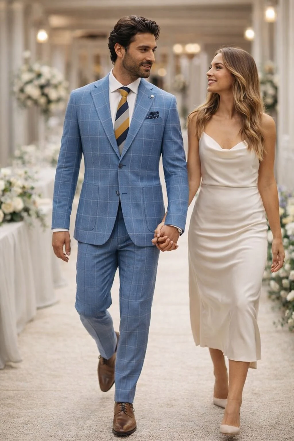 "Azure Elegance: Unconstructed Windowpane Blazer for Prom and Wedding Attire" - Image 6