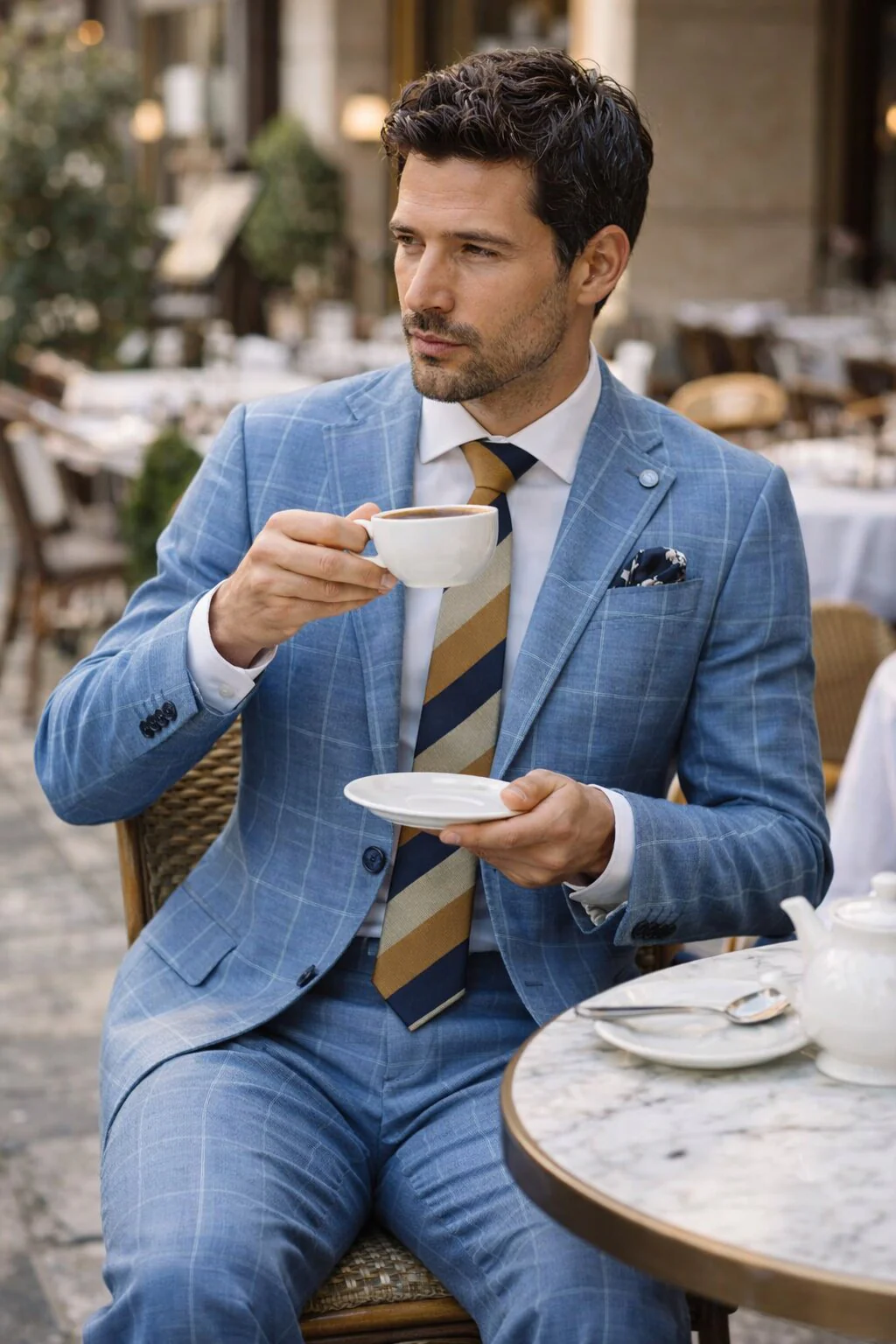 "Azure Elegance: Unconstructed Windowpane Blazer for Prom and Wedding Attire" - Image 7