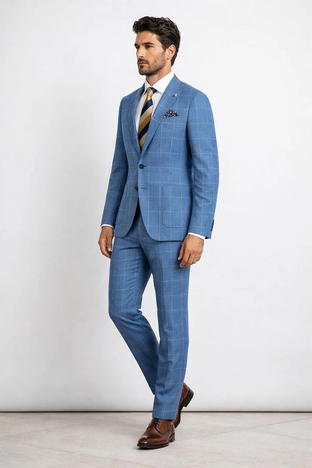 "Azure Elegance: Unconstructed Windowpane Blazer for Prom and Wedding Attire" - Image 8