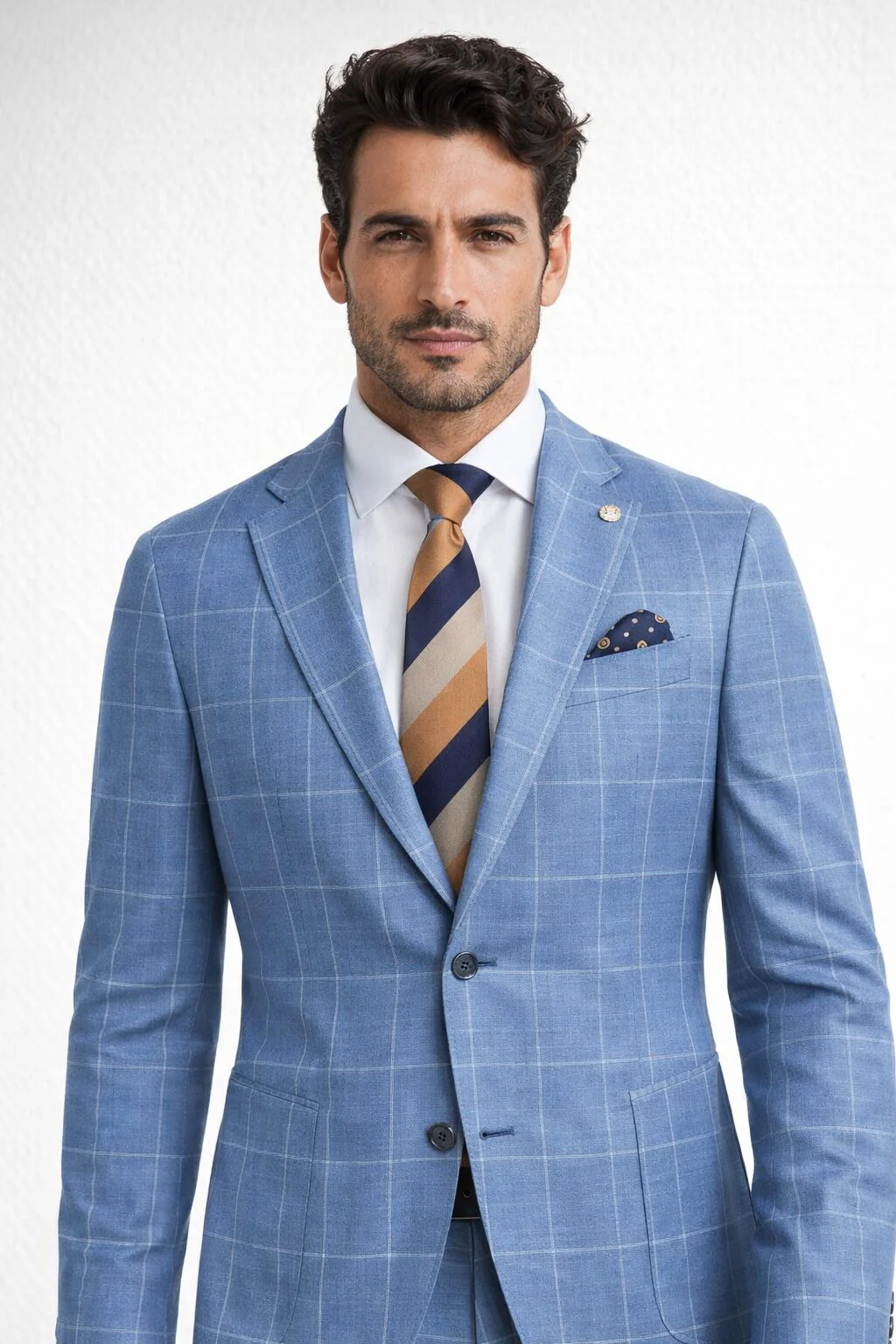 "Azure Elegance: Unconstructed Windowpane Blazer for Prom and Wedding Attire" - Image 9