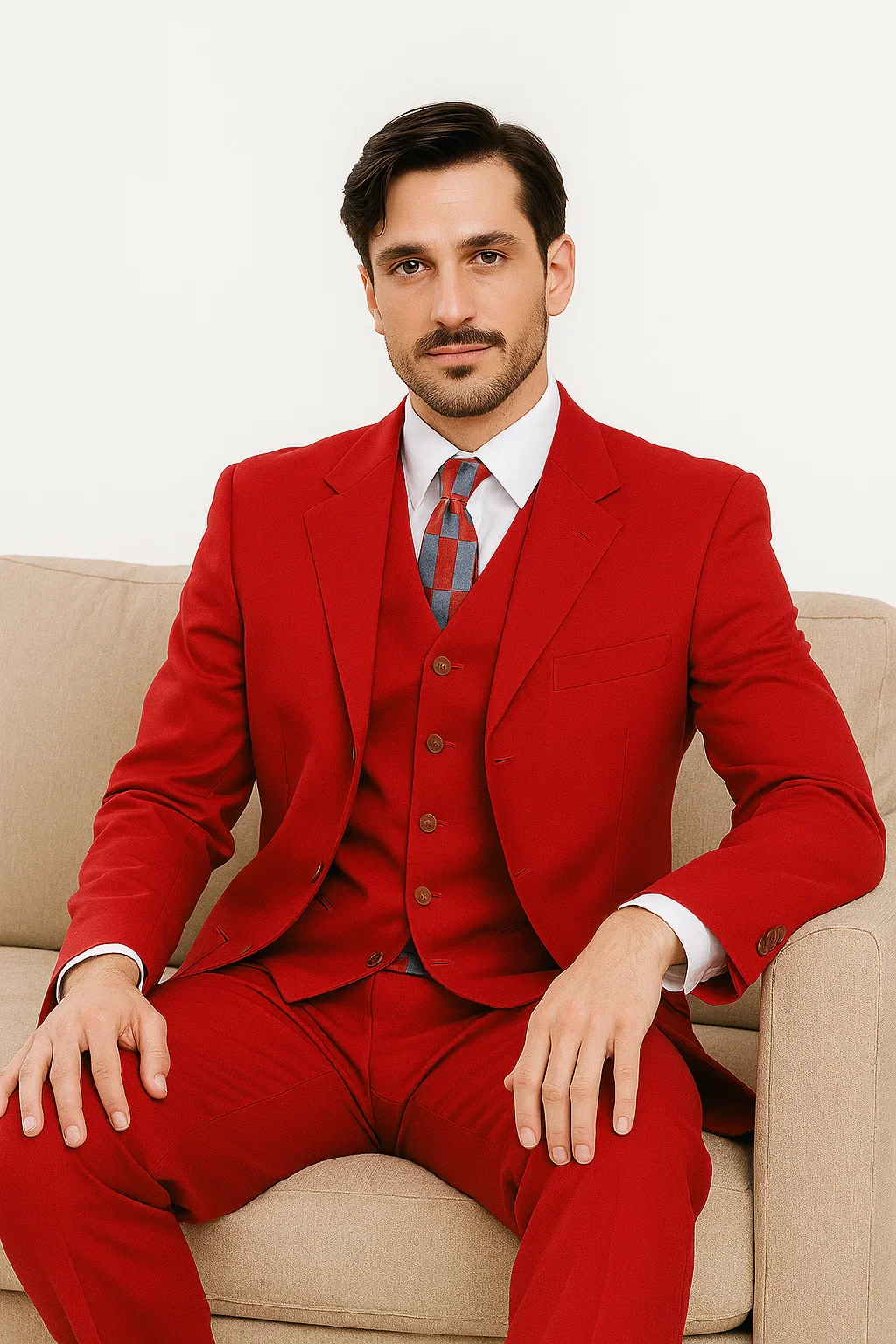 Beautiful  Men's Red Fashion Dress With Nice Cut Smooth Soft Fabric Available in 2 or 3 Buttons Style Regular Classic Cut - Image 5