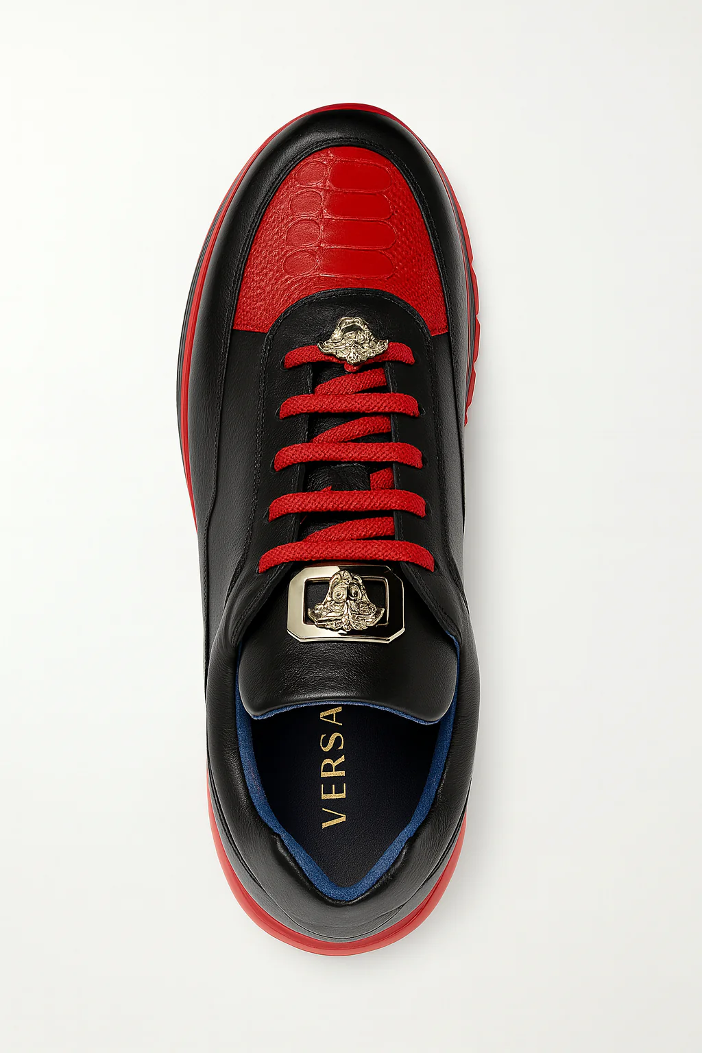 Belvedere Flash Men's Black & Red Ostrich-Calf Sneakers - Image 2