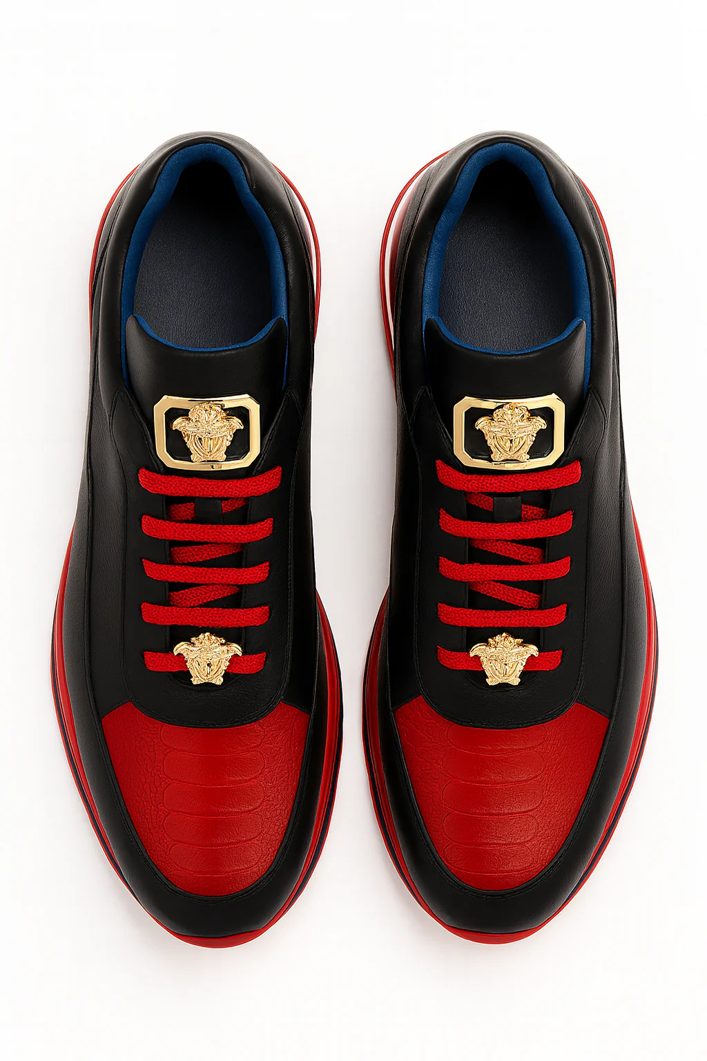 Belvedere Flash Men's Black & Red Ostrich-Calf Sneakers - Image 3
