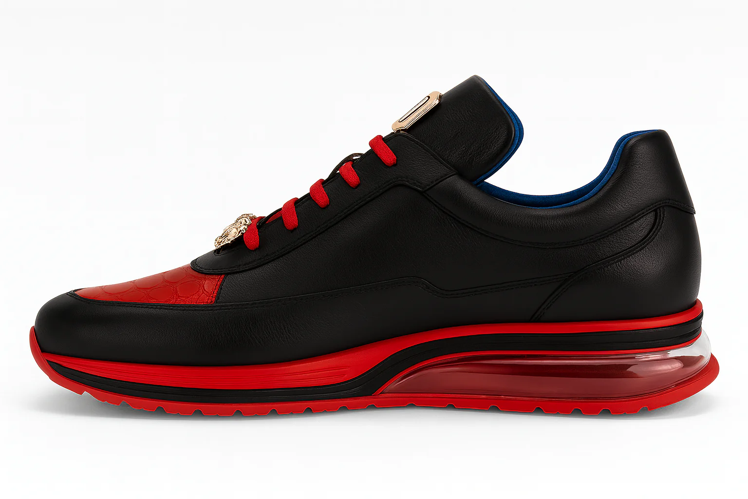 Belvedere Flash Men's Black & Red Ostrich-Calf Sneakers - Image 5
