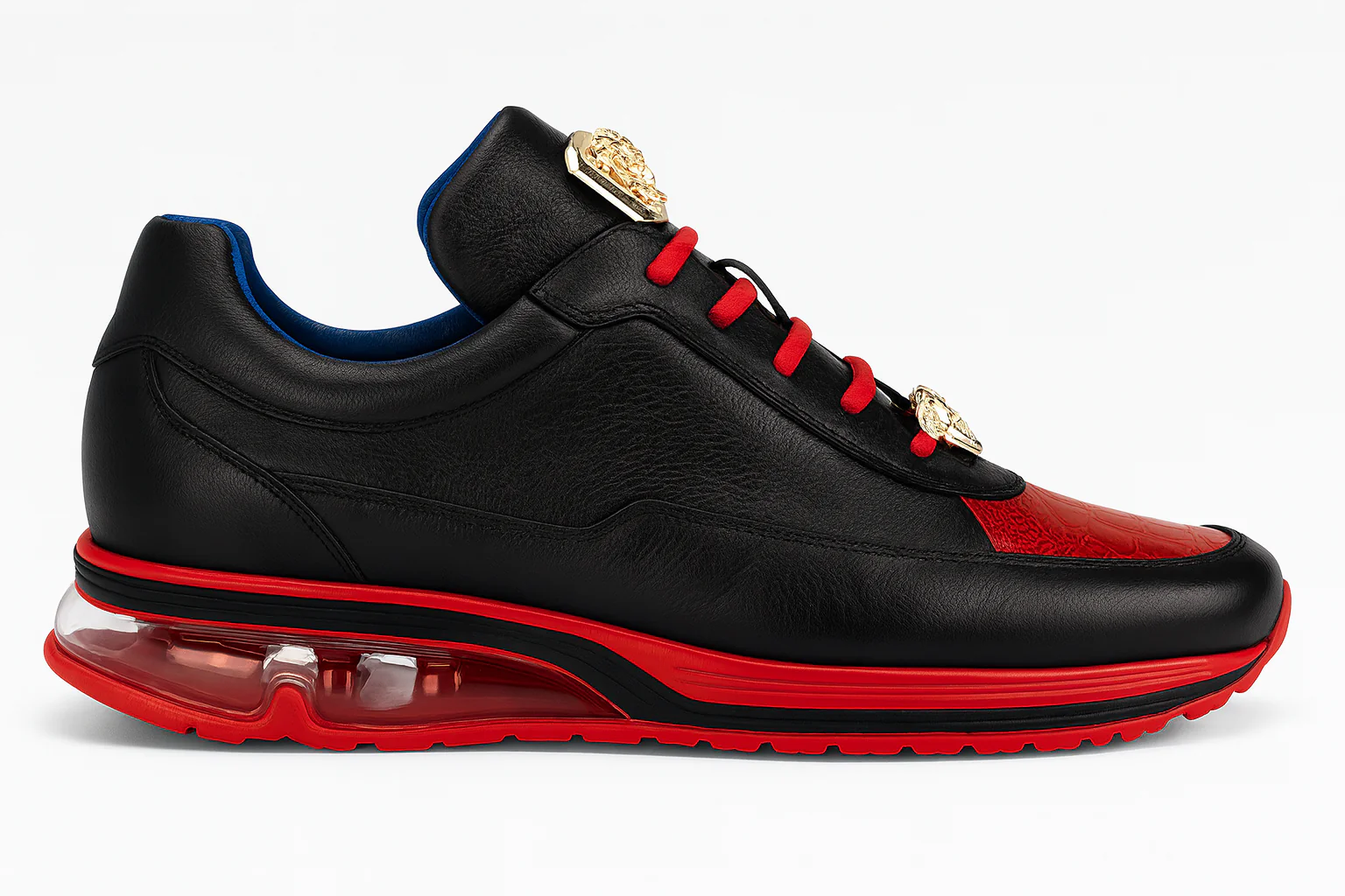 Belvedere Flash Men's Black & Red Ostrich-Calf Sneakers - Image 8