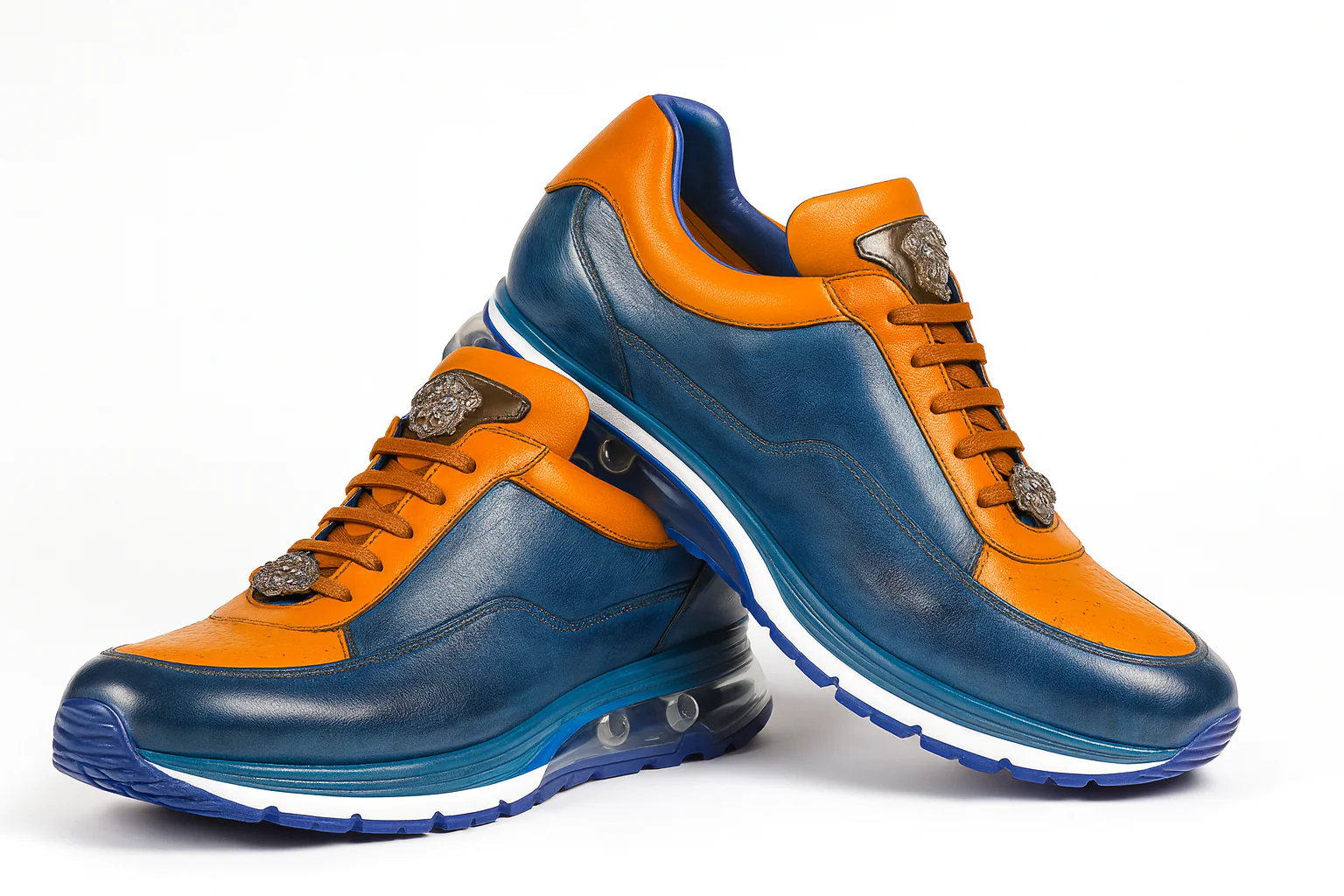 Belvedere Flash Blue Safari & Almond Ostrich-Calf Sneakers