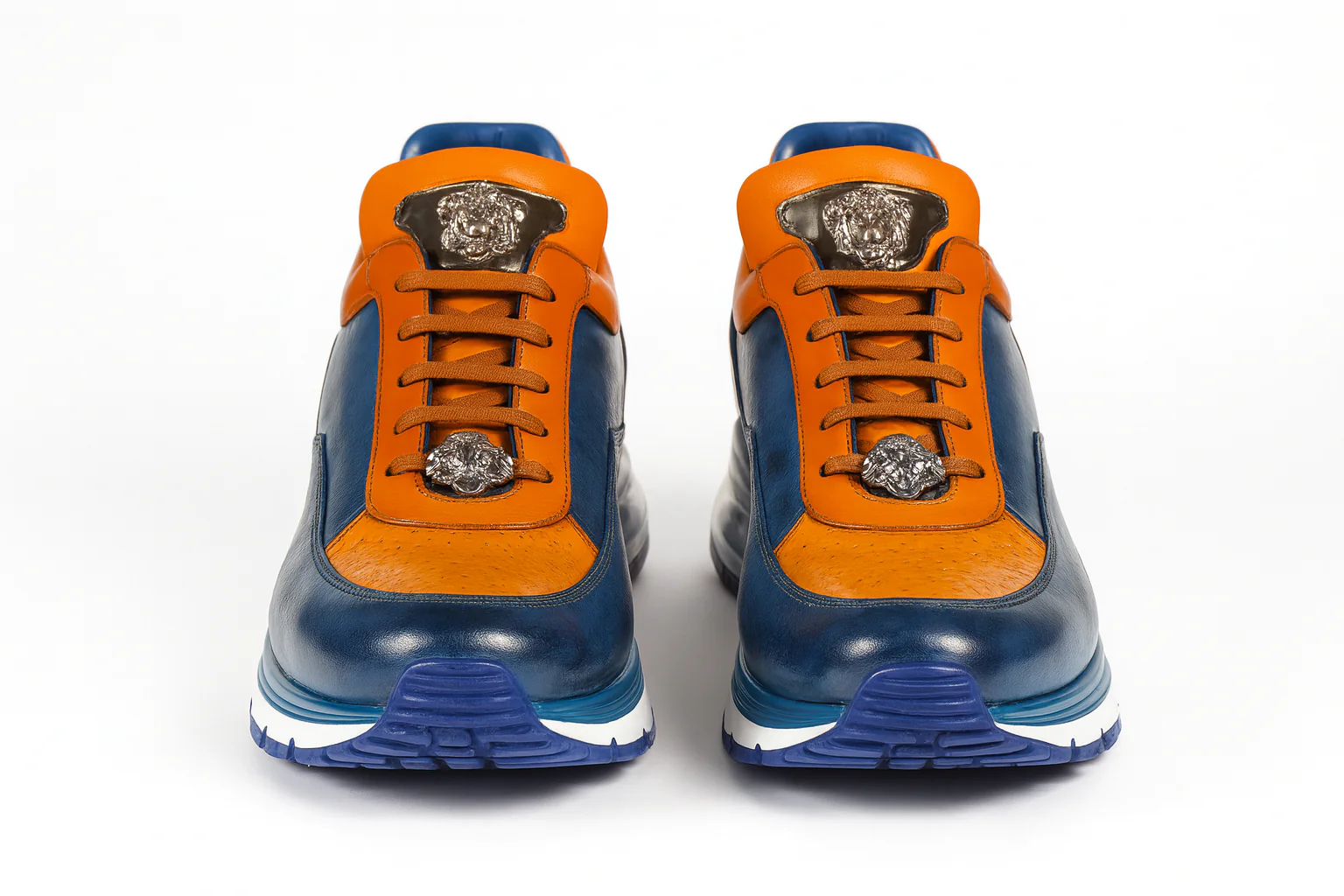 Belvedere Flash Blue Safari & Almond Ostrich-Calf Sneakers - Image 3