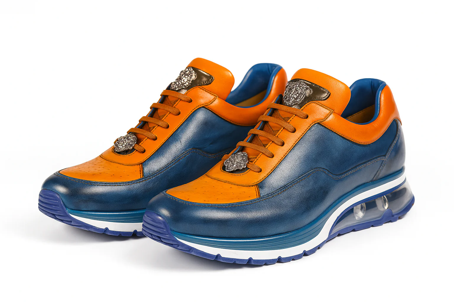 Belvedere Flash Blue Safari & Almond Ostrich-Calf Sneakers - Image 4
