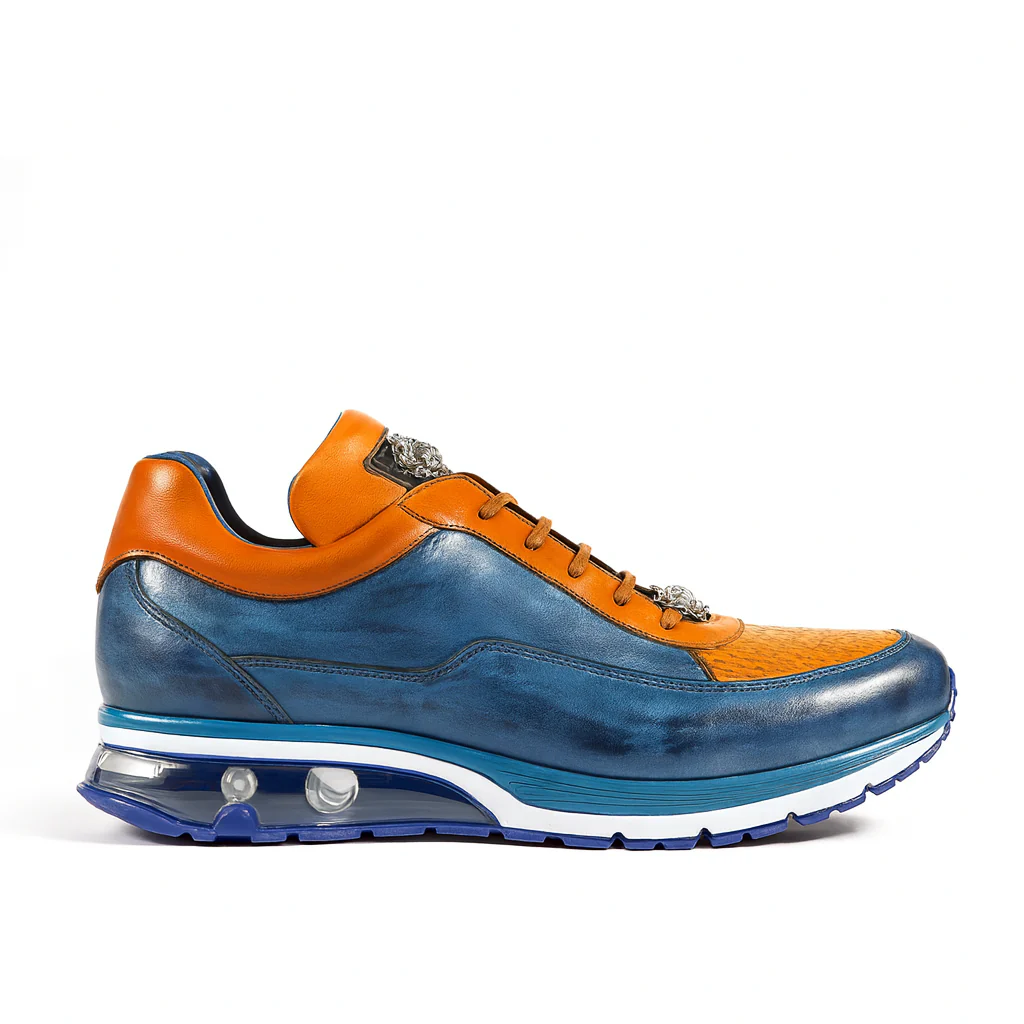 Belvedere Flash Blue Safari & Almond Ostrich-Calf Sneakers - Image 5