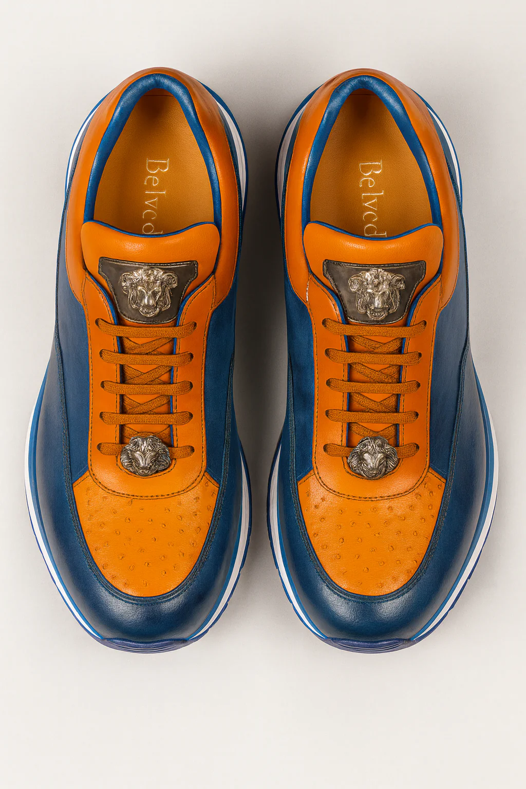 Belvedere Flash Blue Safari & Almond Ostrich-Calf Sneakers - Image 6