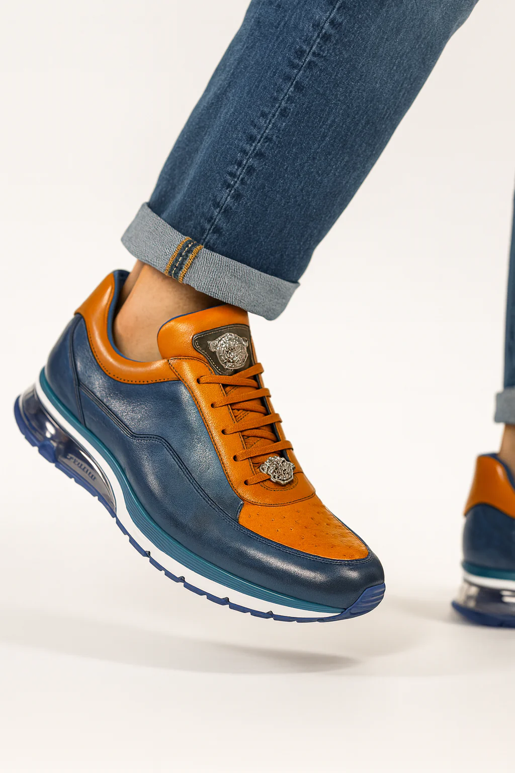 Belvedere Flash Blue Safari & Almond Ostrich-Calf Sneakers - Image 7