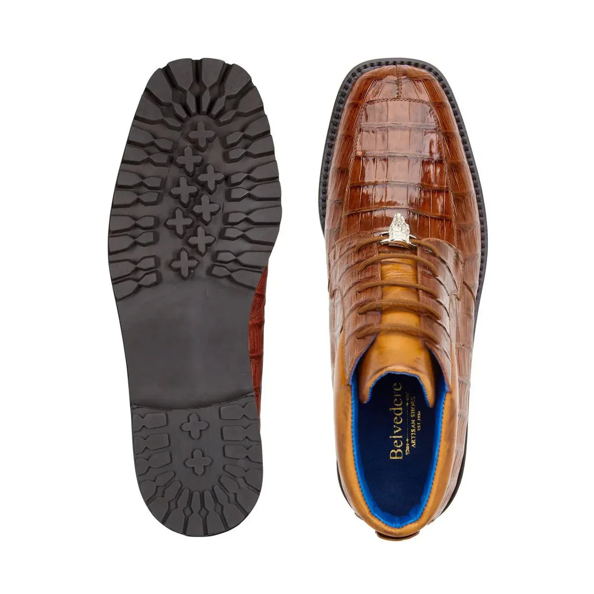 Belvedere Gallardo Men's Antique Sport Brown Caiman Crocodile Derby Boots - Image 3