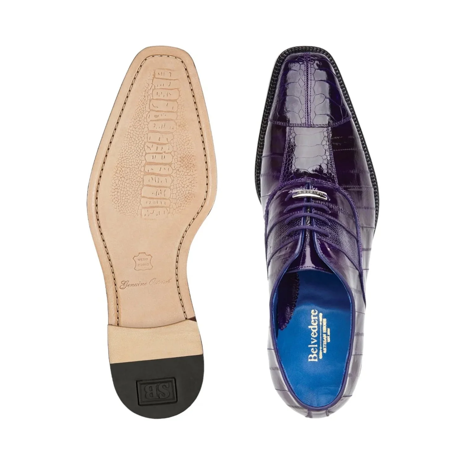 Belvedere Mare Men's Purple Ostrich & Eel Split-Toe Oxfords - Image 3