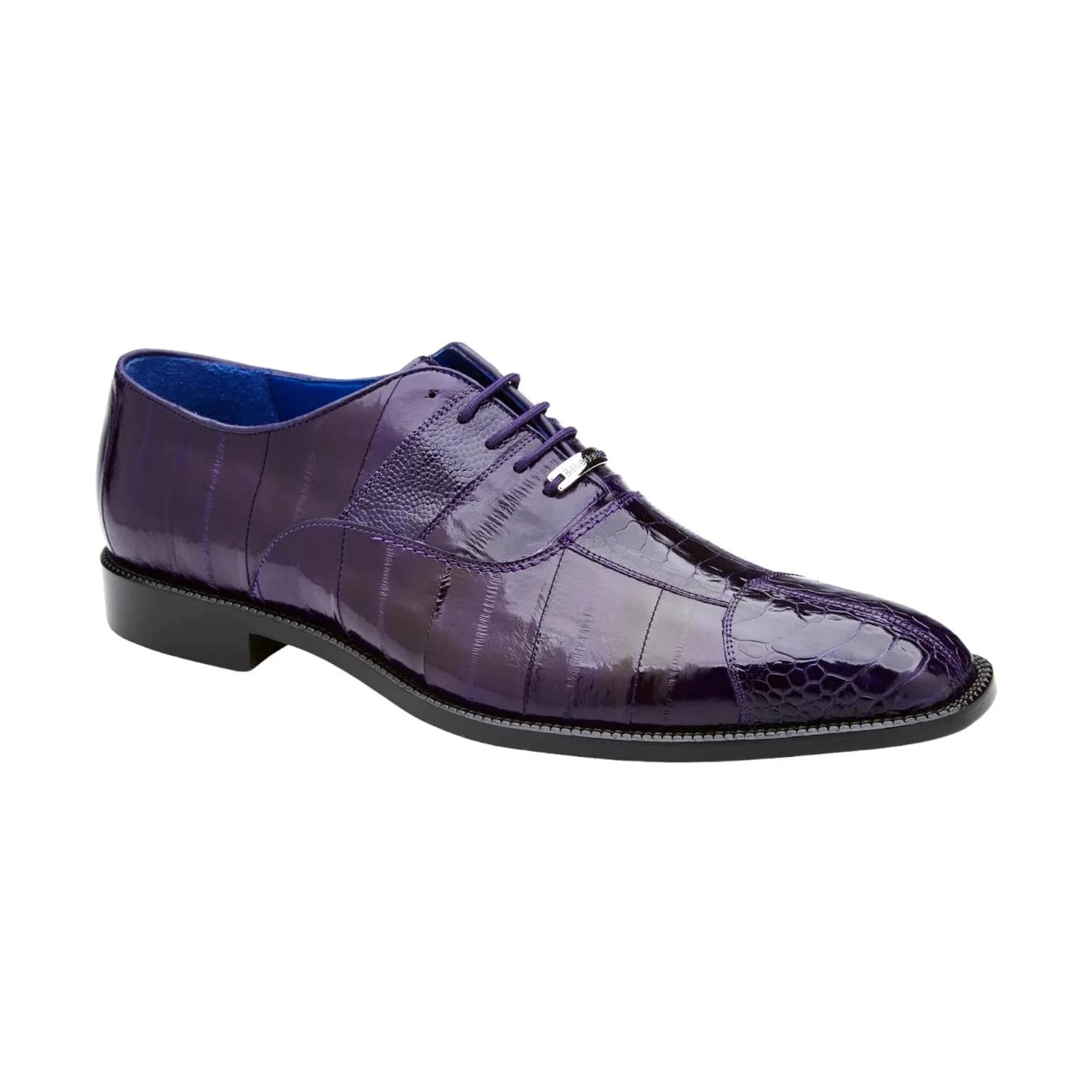 Belvedere Mare Men's Purple Ostrich & Eel Split-Toe Oxfords - Image 4