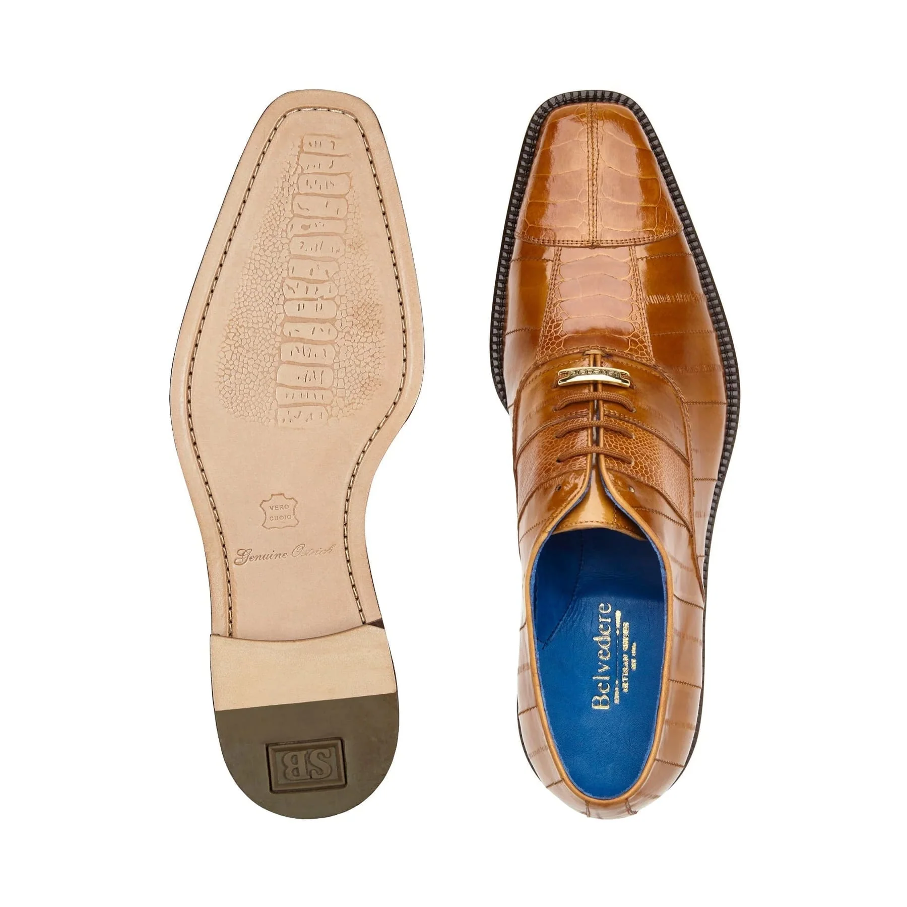 Belvedere Mare Camel Ostrich & Eel Split-toe Oxfords for Men - Image 3