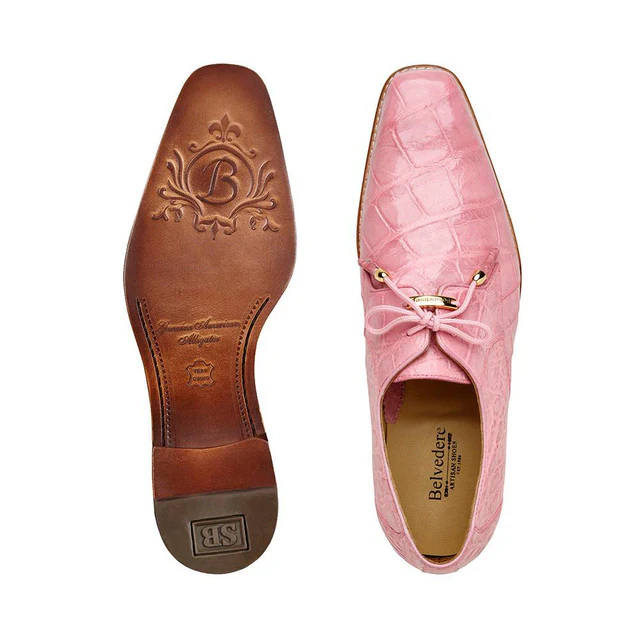 Belvedere Men's Alligator Oxford Shoes Pink Lago - Image 3
