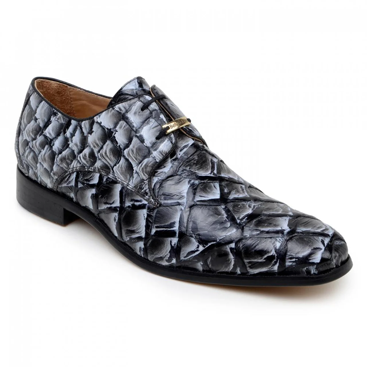 Belvedere Men's Black Ivory Pirarucu Shoes Renzo