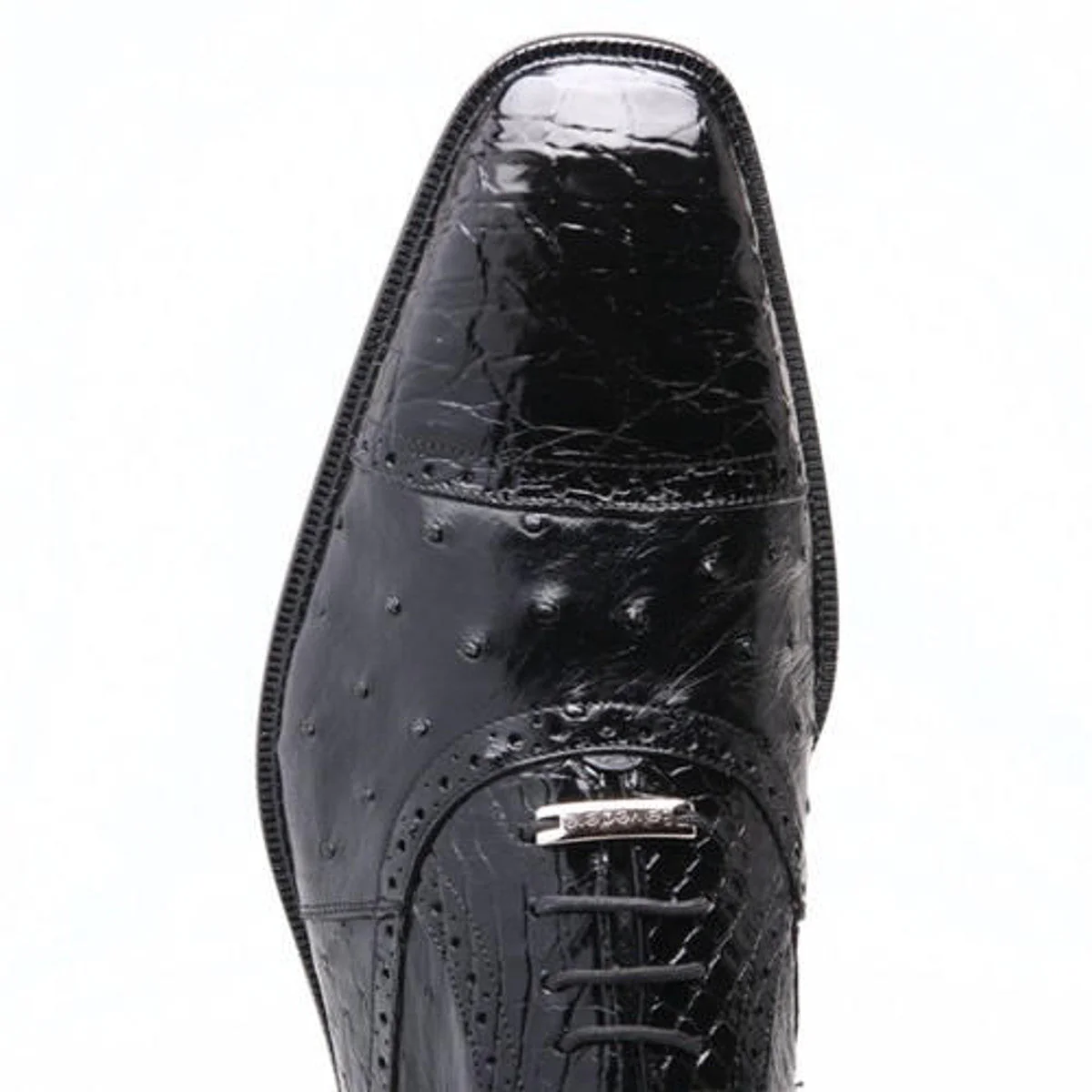 Belvedere Men's Black Cap Toe Ostrich & Crocodile Onesto Shoes - Image 3