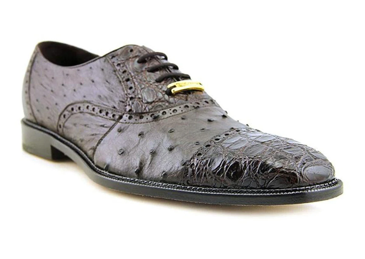 Belvedere Men's Brown Ostrich & Crocodile Cap Toe Shoes – Onesto