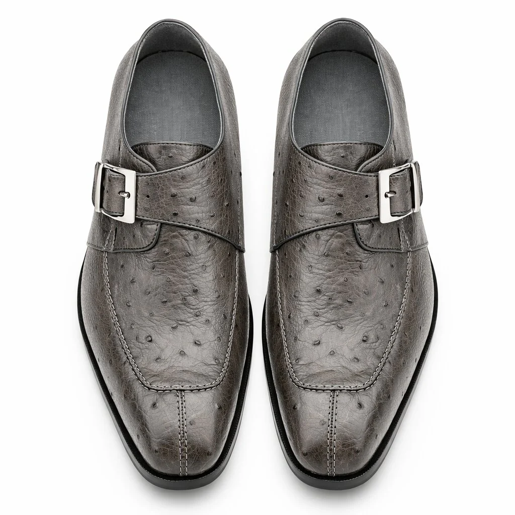 Belvedere Josh Grey Ostrich Monkstrap Dress Shoe for Men - Image 6