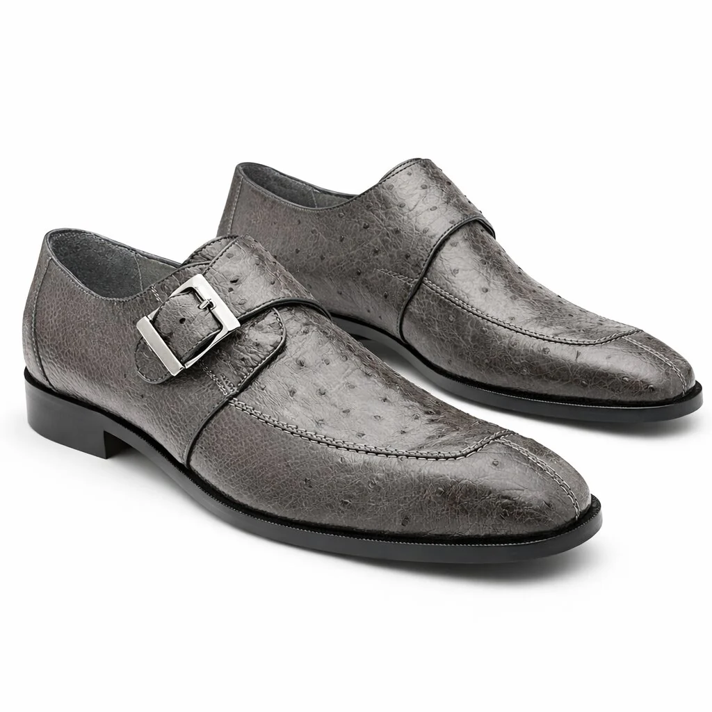 Belvedere Josh Grey Ostrich Monkstrap Dress Shoe for Men - Image 5