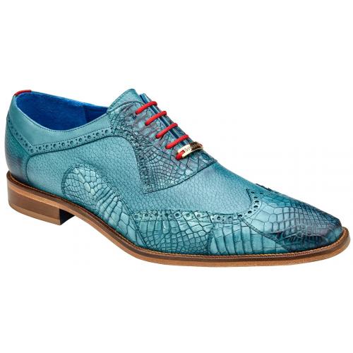 Belvedere Roberto Antique Aqua Alligator Calf Wingtip Oxfords