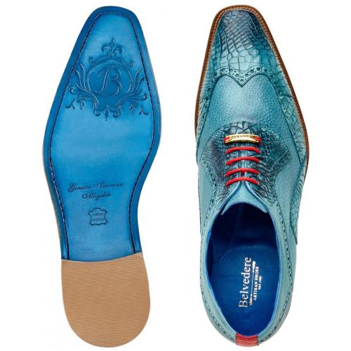 Belvedere Roberto Antique Aqua Alligator Calf Wingtip Oxfords - Image 5