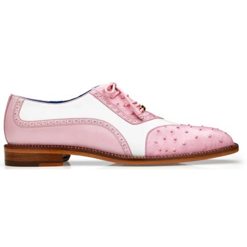 Belvedere Sesto Men's Pink & White Ostrich Oxford Shoes