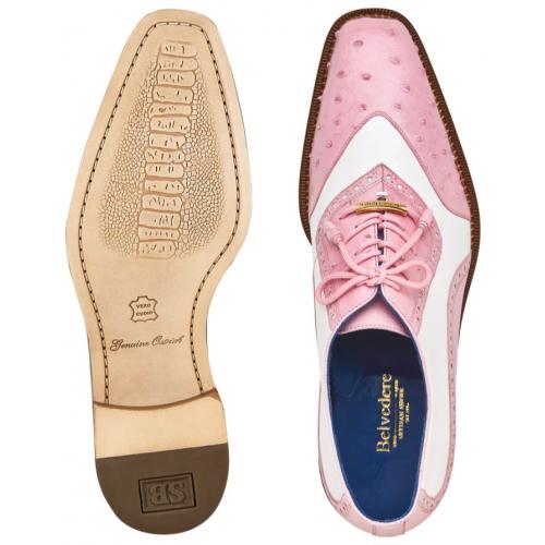 Belvedere Sesto Rose Pink/White Ostrich Quill Wingtip Shoes - Image 3