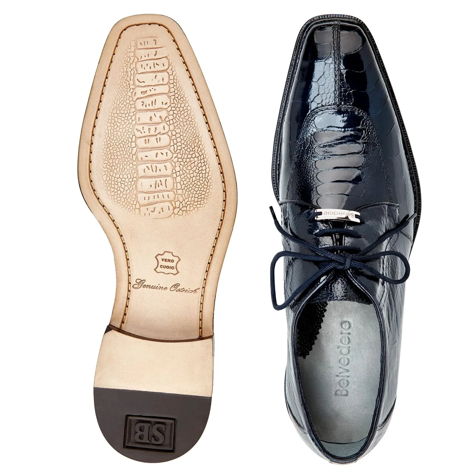 Belvedere Siena Ostrich Leg Moc Toe Dress Shoe – Navy - Image 3