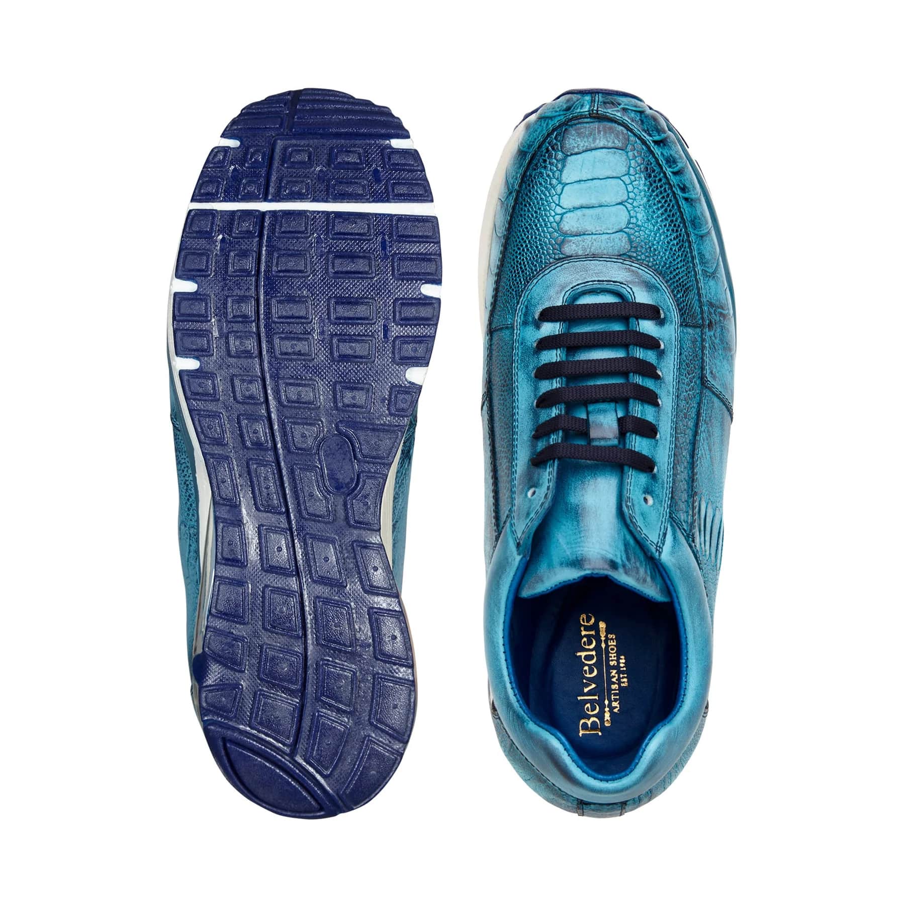 Belvedere Todd Ocean Blue Ostrich Sneakers for Men - Image 3