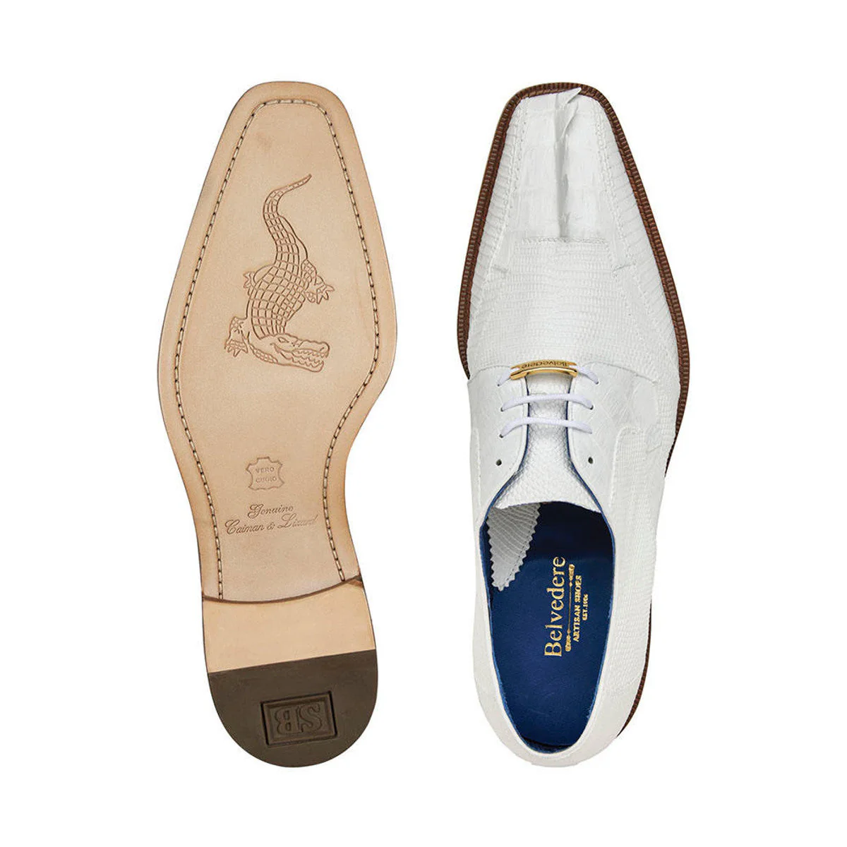 Belvedere Valter White Crocodile & Lizard Skin Men's Shoes - Image 2