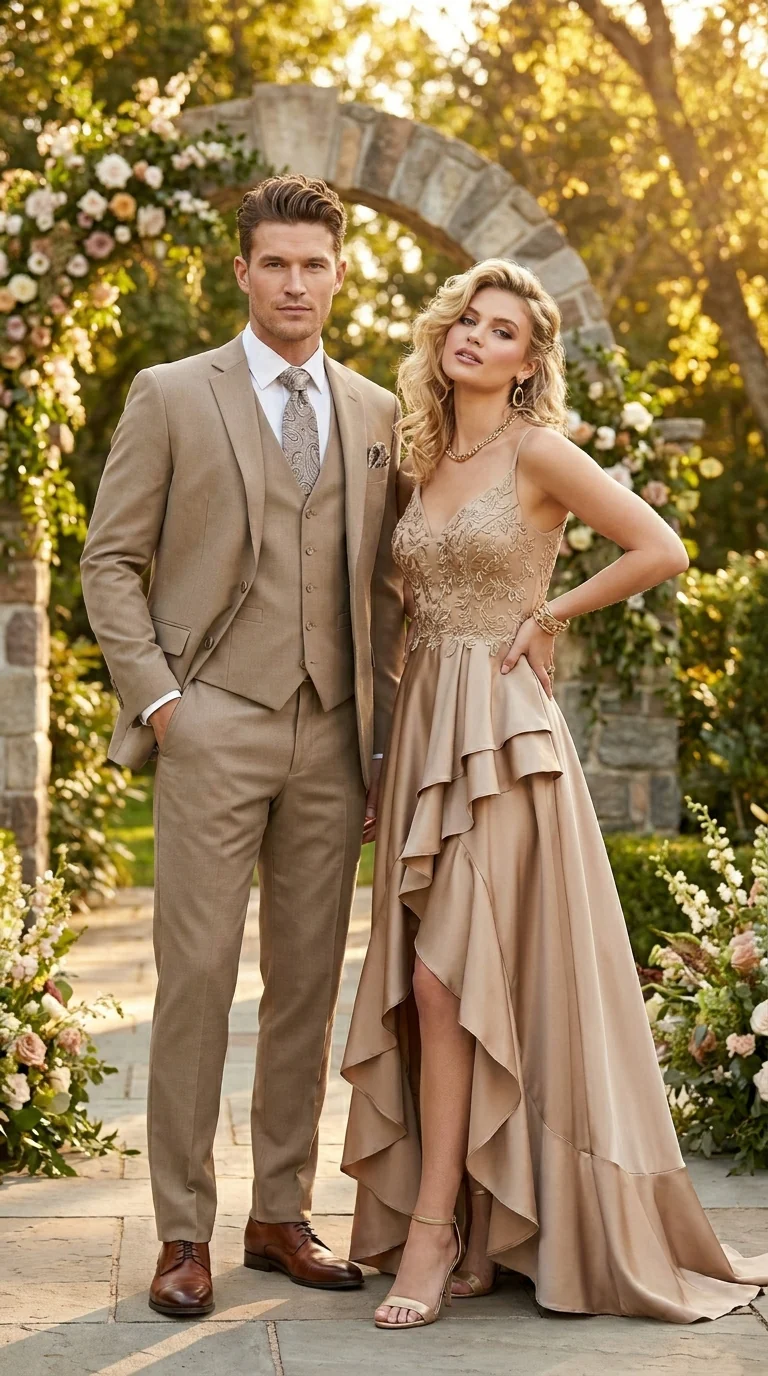 Big And Tall Men's Plus Size Men's Suits For Big Guys Beige - Image 10