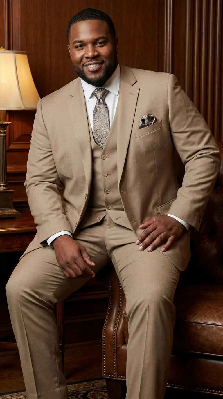 Big And Tall Men's Plus Size Men's Suits For Big Guys Beige - Image 11