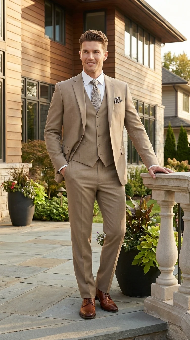 Big And Tall Men's Plus Size Men's Suits For Big Guys Beige - Image 12
